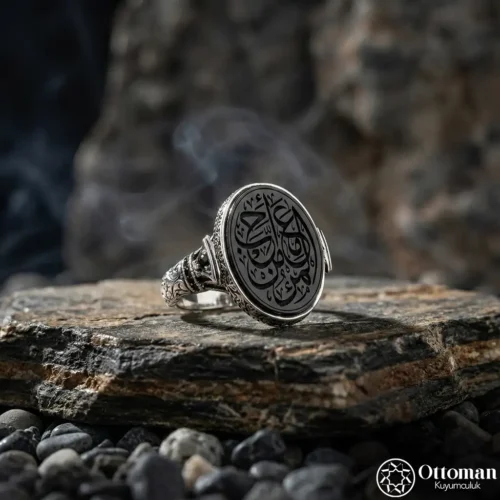 Hat Yazılı Gümüş Erkek Yüzük