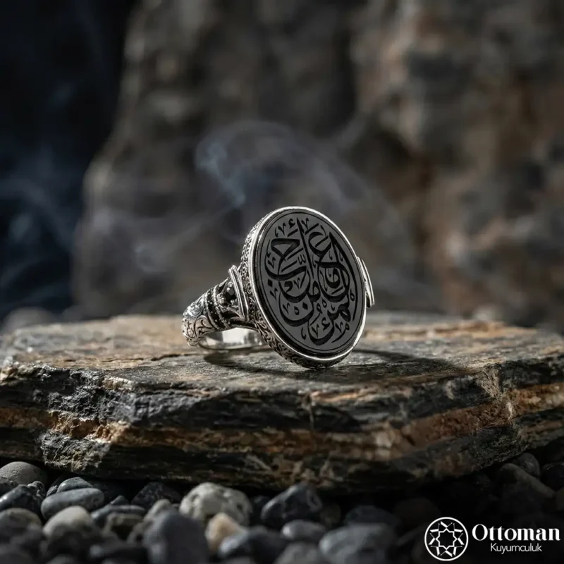 Hat Yazılı Gümüş Erkek Yüzük