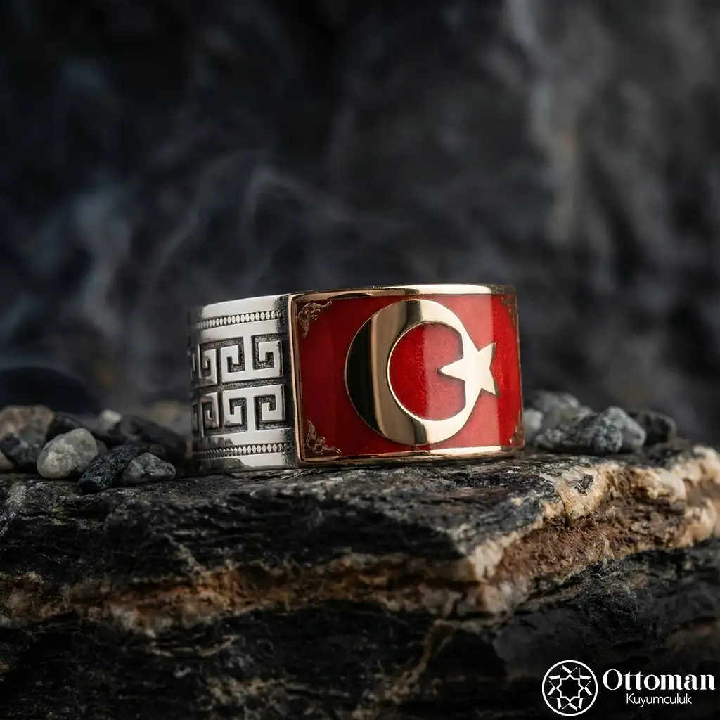 Star and Crescent Silver Men's Ring