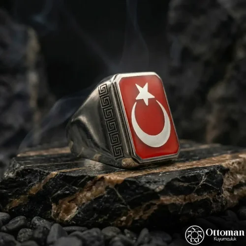 Ay Yıldız Gümüş Yüzük ve Rozet Set