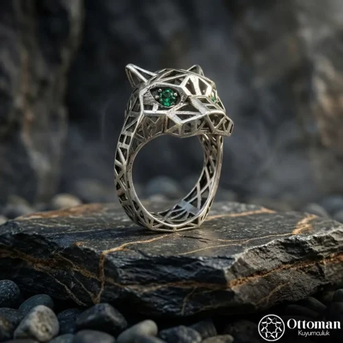 Yeşil Gözlü Kaplan Gümüş Yüzük