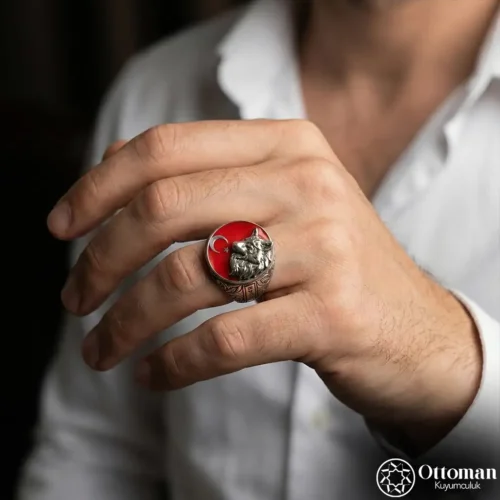 Ay Yıldızlı Bozkurt Gümüş Yüzük