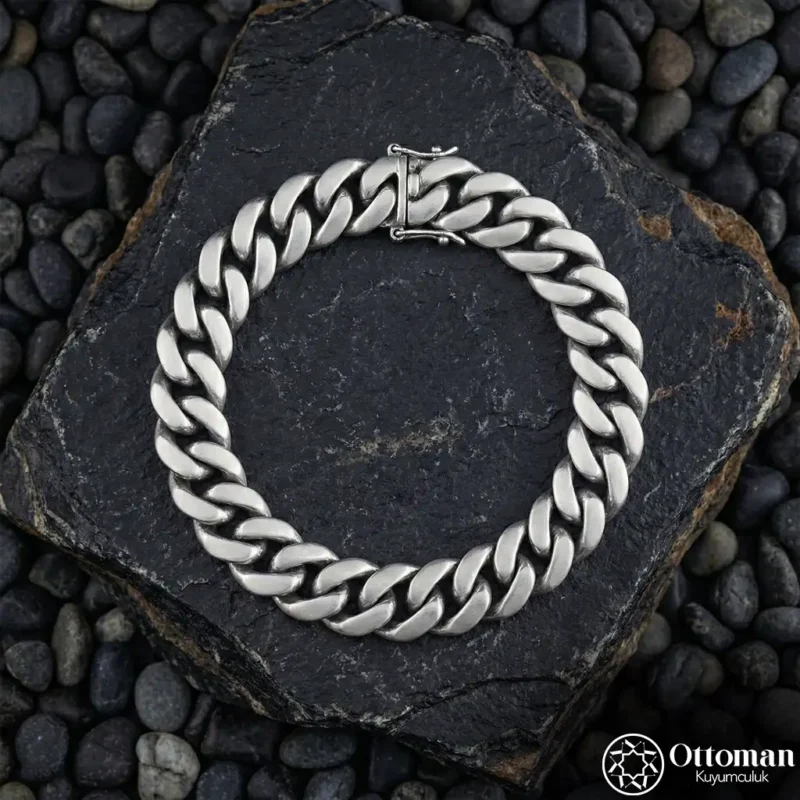 Kalın Zincir Gümüş Erkek Bileklik