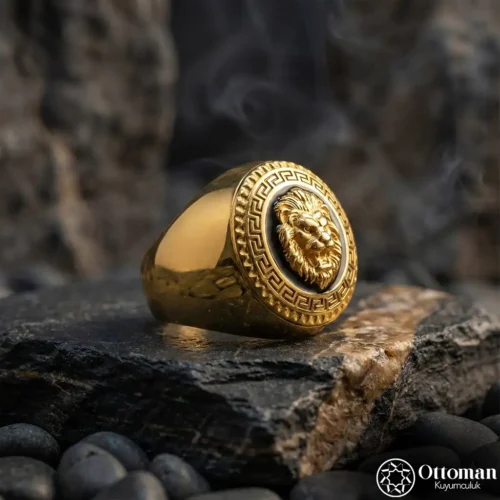 Gold Kaplama Aslan Gümüş Erkek Yüzük