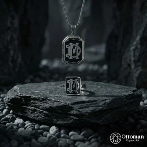 3 Harf Tasarımlı Gümüş Kolye Yüzük Set