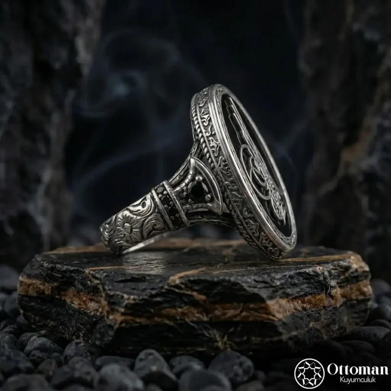 Tuğra Motifli Gümüş Erkek Yüzük