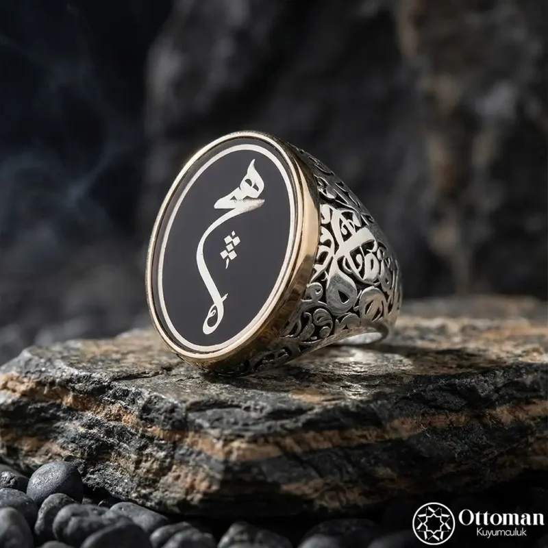 Siyah Mineli Hiç Gümüş Yüzük