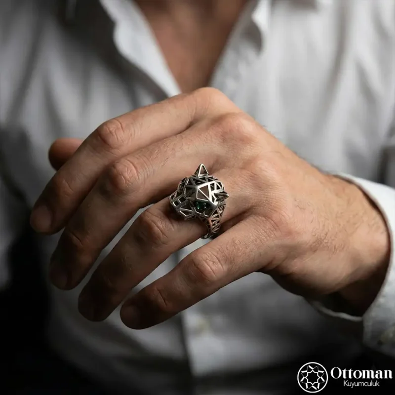 Yeşil Gözlü Kaplan Gümüş Yüzük