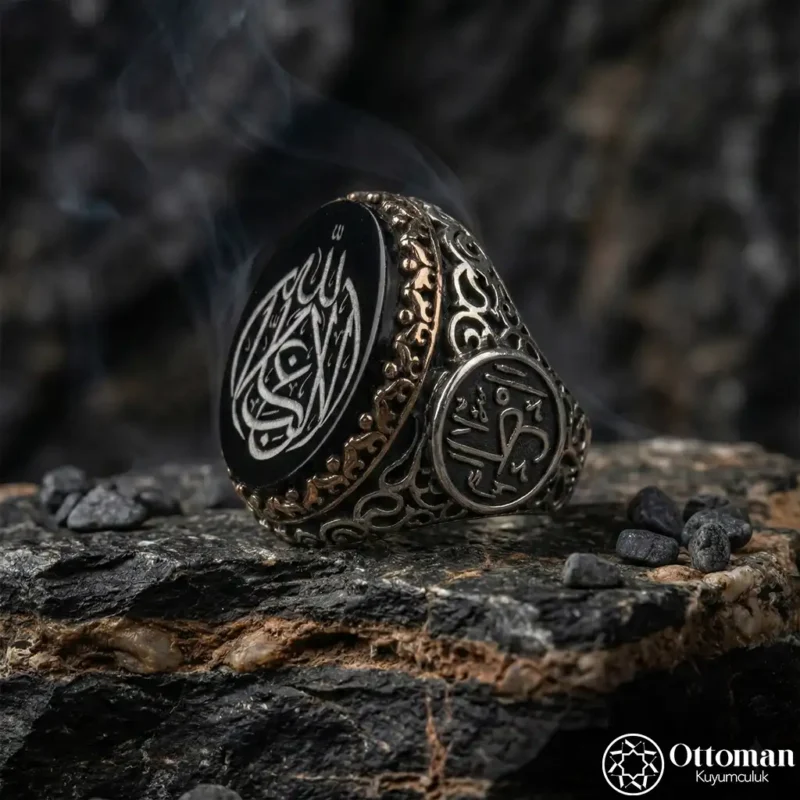 La İlahe İllallah Yazılı Özel İşçilik Gümüş Erkek Yüzük
