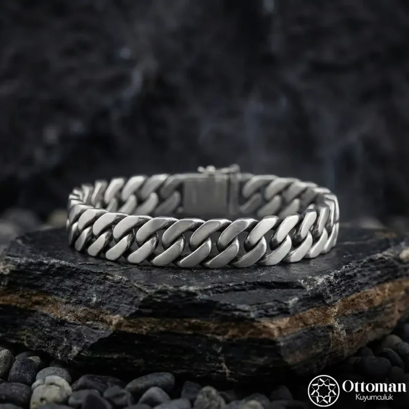 Kalın Zincir Gümüş Erkek Bileklik