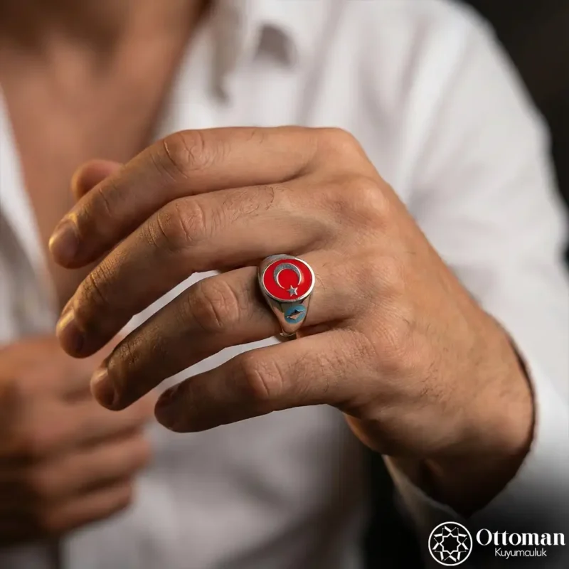 Ay Yıldızlı Gümüş Erkek Yüzük