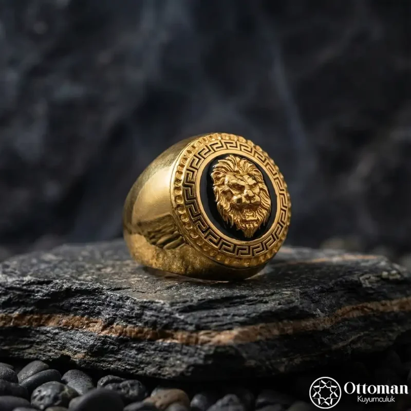 Gold Kaplama Aslan Gümüş Erkek Yüzük