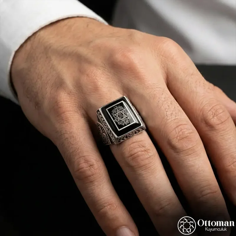 3 Süleyman Mührü Gümüş Erkek Yüzük