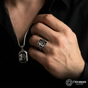 4 Harf Tasarımlı Gümüş Kolye Yüzük Set