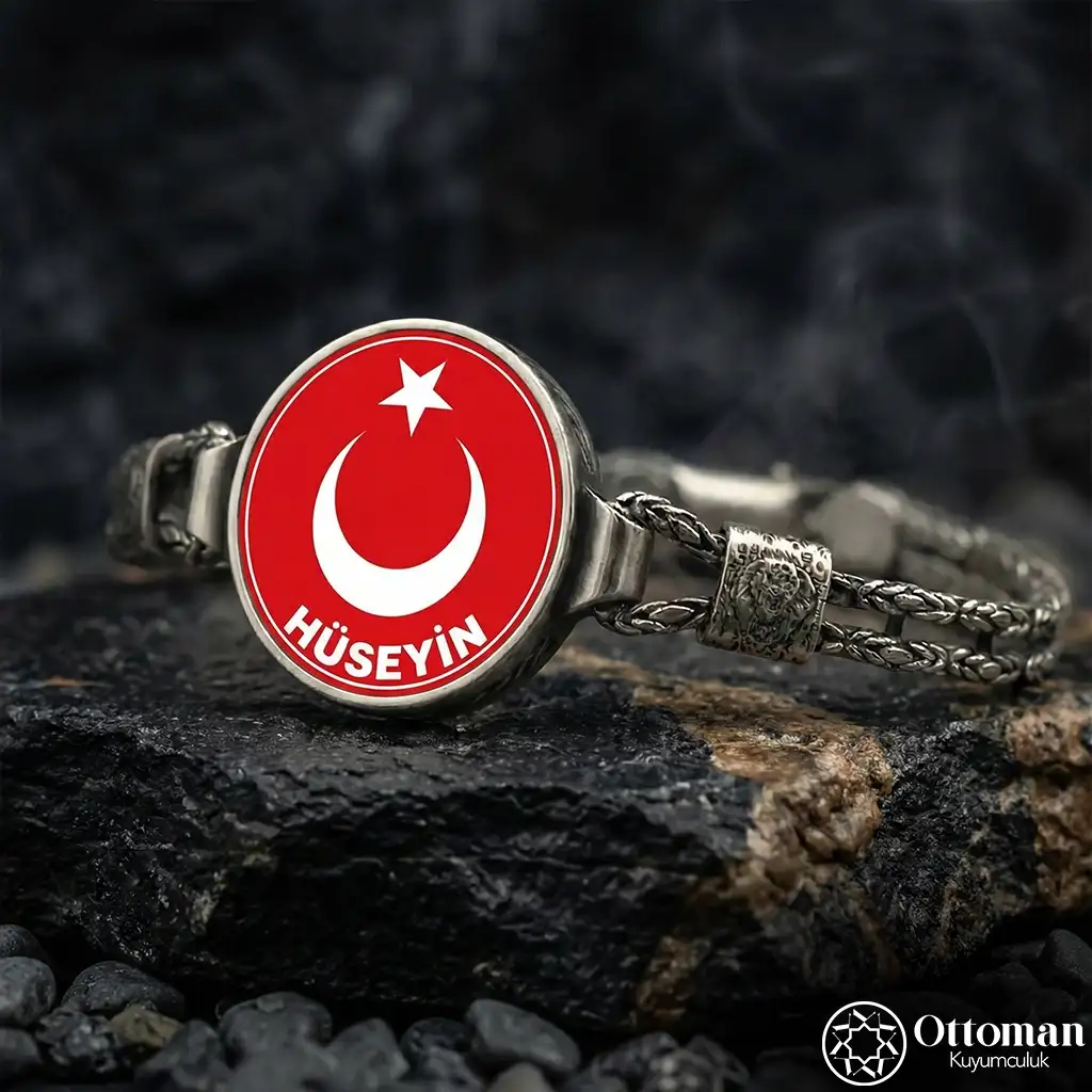 Personalized Star and Crescent Silver Bracelet