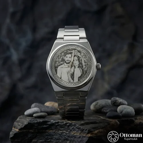 Fotoğraflı Gümüş Kadranlı Kadın Kol Saati
