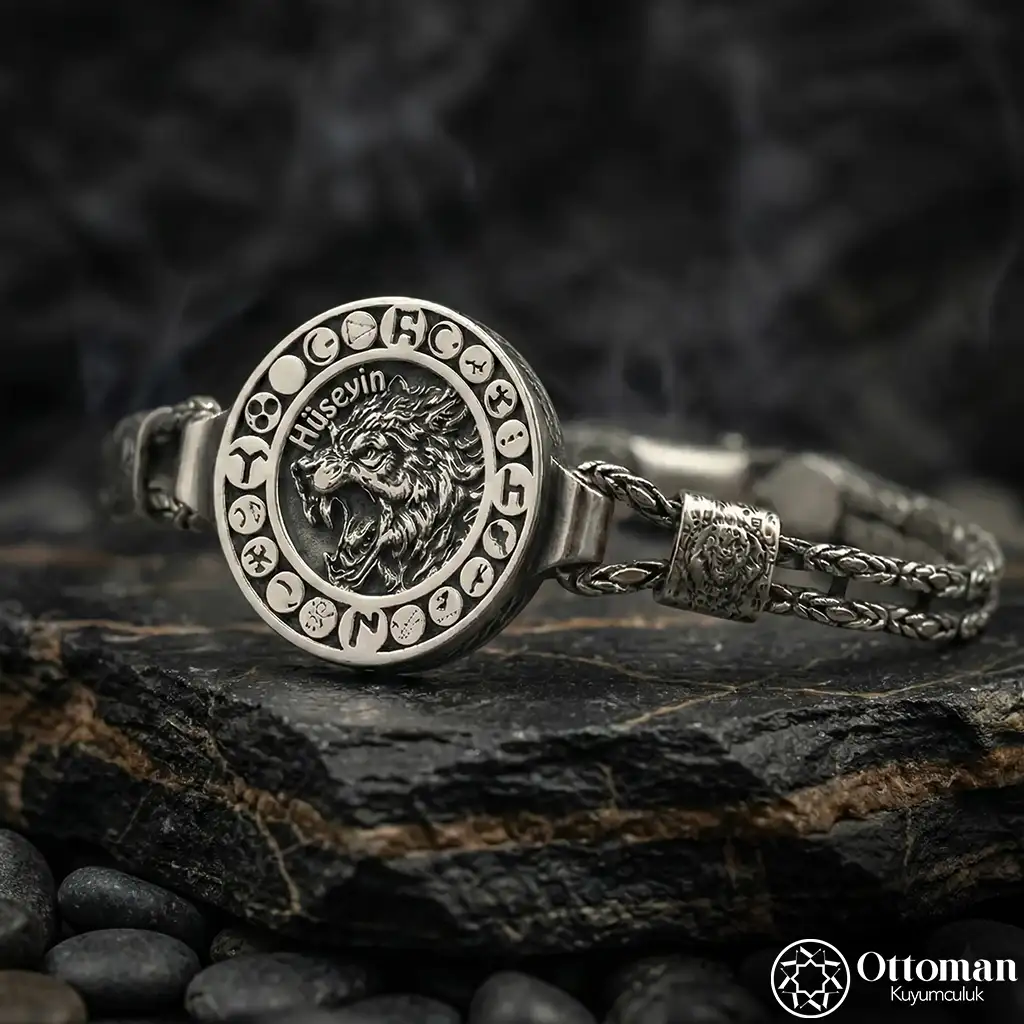 Personalized Grey Wolf Silver Bracelet