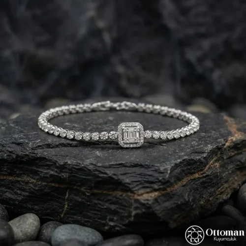 1 Baget Taşlı Klasik Gümüş Kadın Bileklik