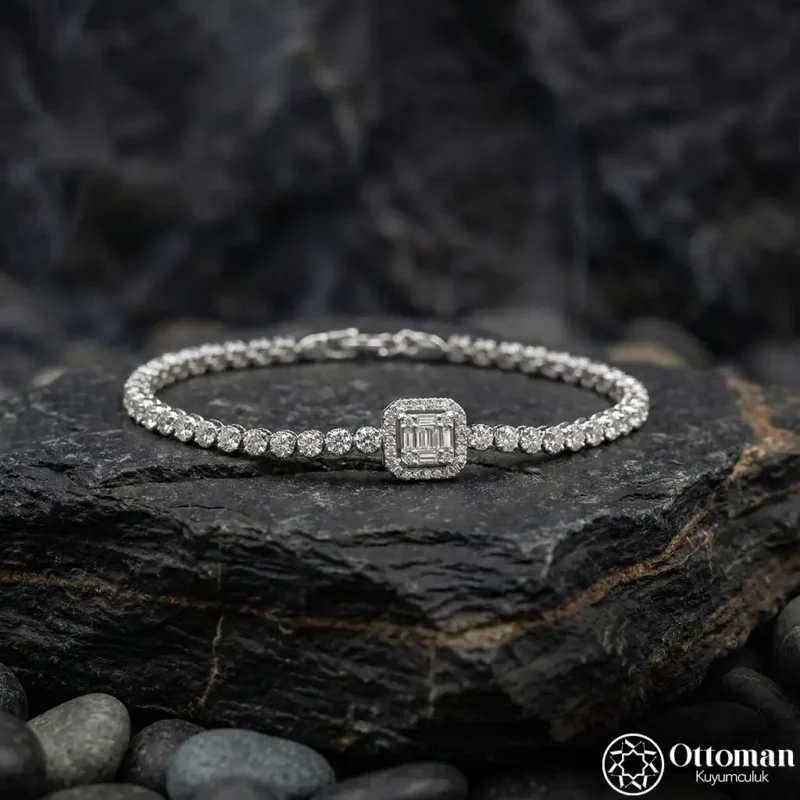 Baget Taşlı Klasik Gümüş Kadın Bileklik