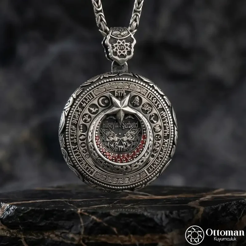 İsimli Ay Yıldızlı Gümüş Madalyon Kolye