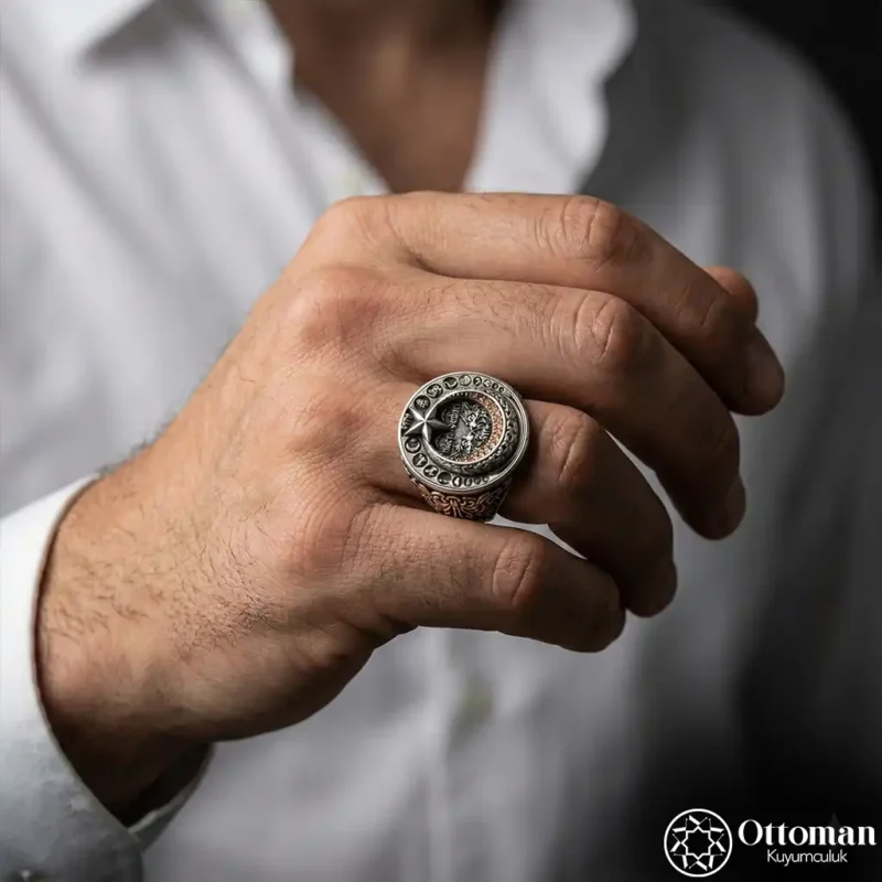 Ay Yıldızlı İsimli Gümüş Erkek Yüzük