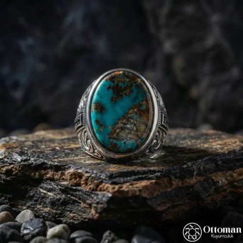 Fi̇ruze Taşlı Gümüş Erkek Yüzük