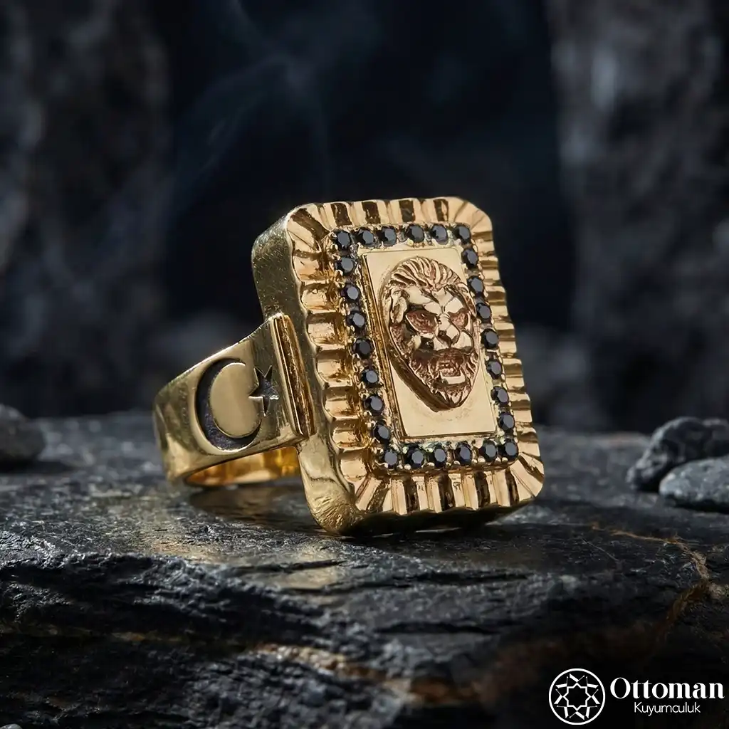 Lion Figured Gold Plated Silver Ring