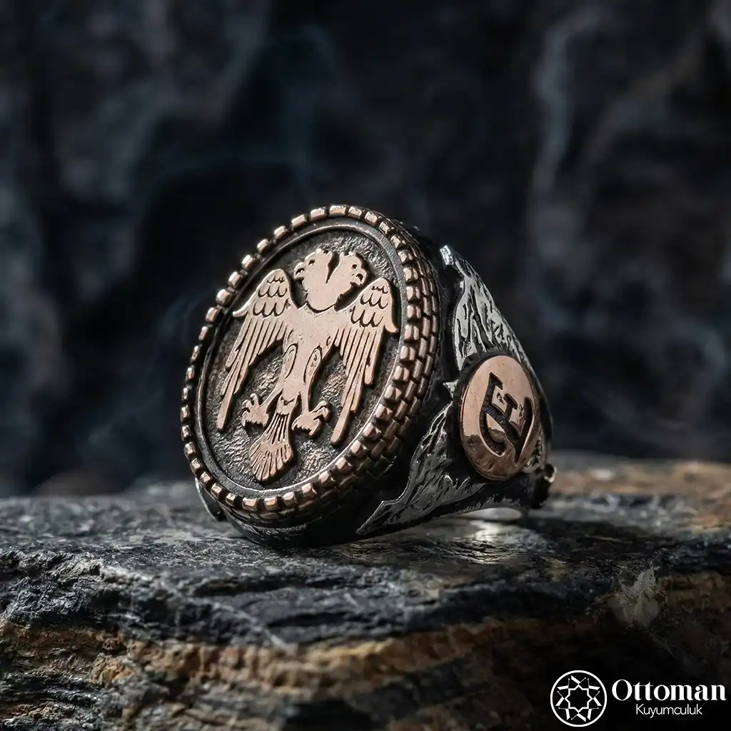 Seljuk Eagle Initial Silver Ring