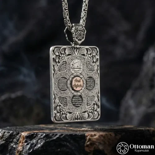 İsimli Dualı Dikdörtgen Gümüş Kolye