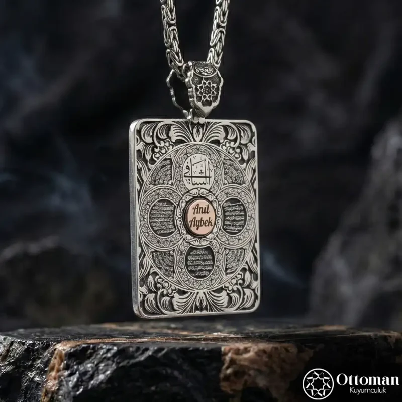 İsimli Dualı Dikdörtgen Gümüş Kolye