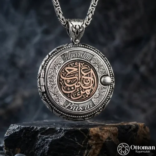 İsimli Dualı Kapaklı Gümüş Madalyon Kolye