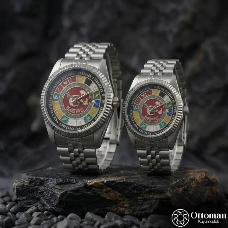 16 Türk Devleti Gümüş Kadranlı Kol Saati Seti