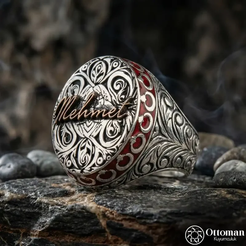 Ay Yıldızlı İsimli Gümüş Erkek Yüzük