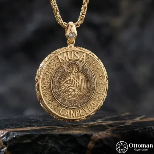 İsimli Ayetel kürsi Gold Kaplama Gümüş Madalyon Kolye