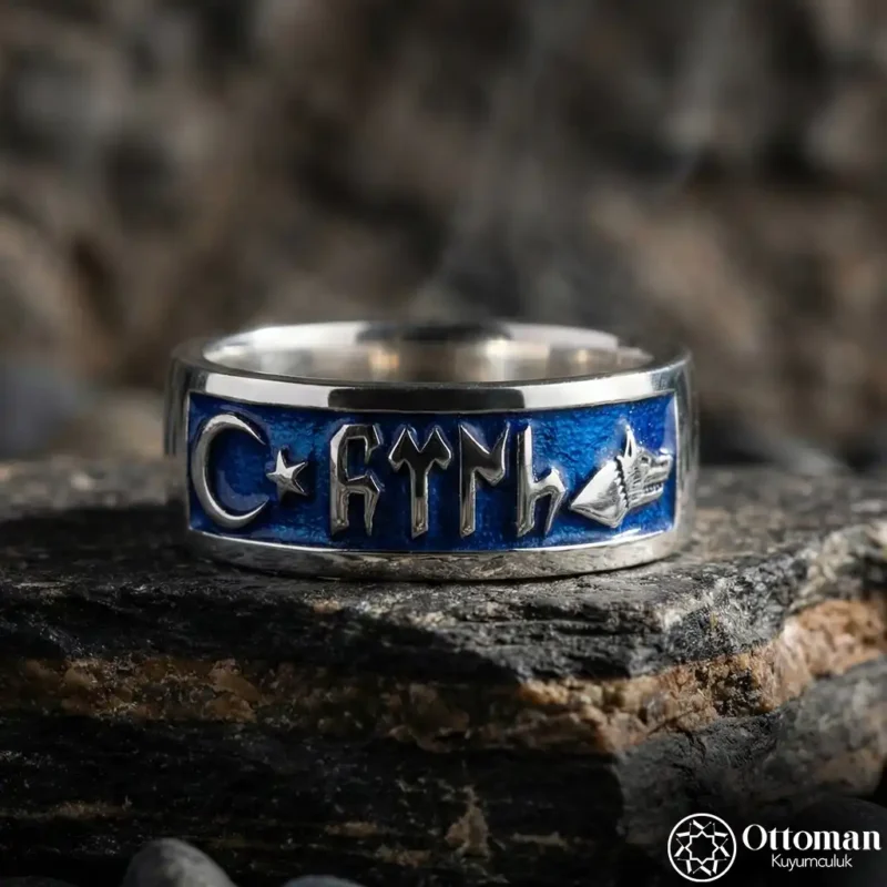1 Göktürkçe Türk Yazılı Gümüş Yüzük