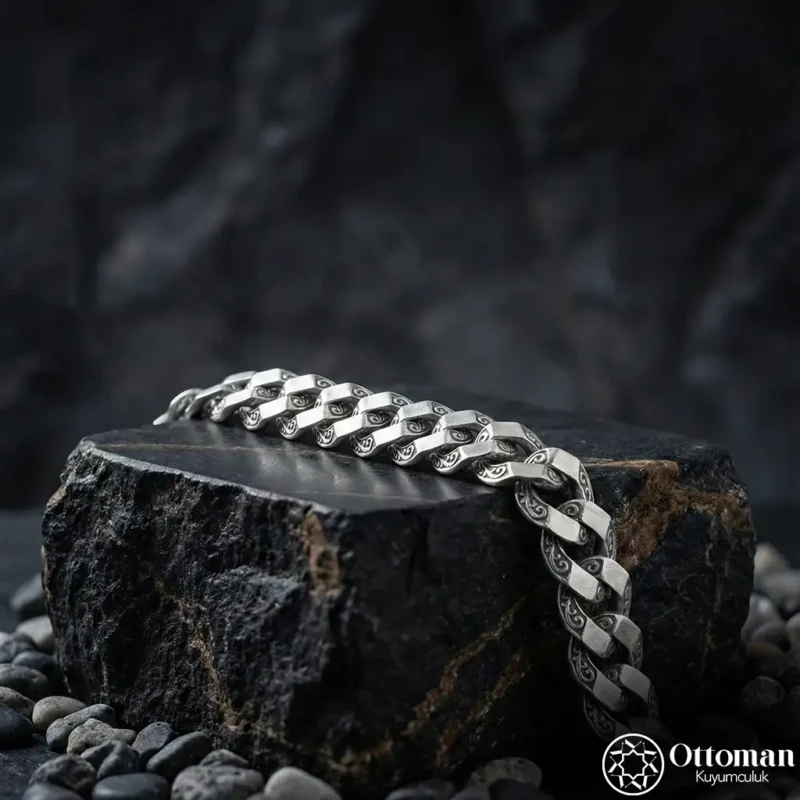 Saltanat Motifli Gurmet Gümüş Zincir Bileklik Modeli