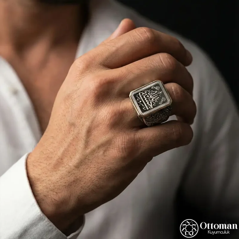 Hasbiyallah Yazılı Gümüş Erkek Yüzük