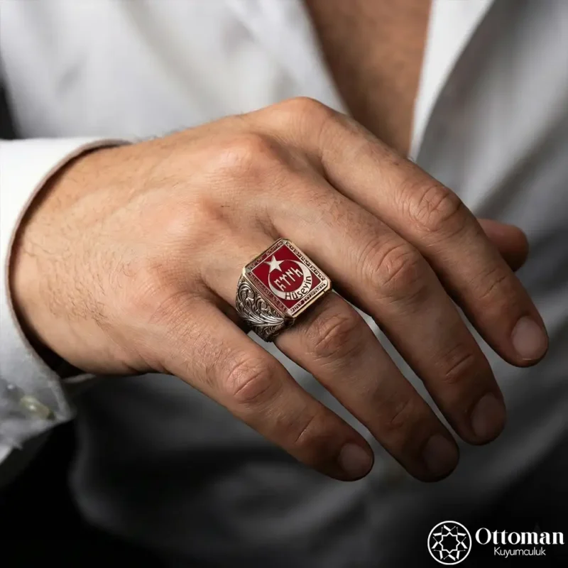 Ay Yıldızlı Kişiye Özel Gümüş Erkek Yüzük