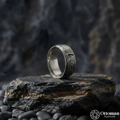 Bombeli Gravürlü Gümüş Erkek Alyans
