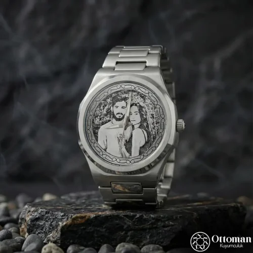 Fotoğraflı Gümüş Kadranlı Erkek Kol Saati