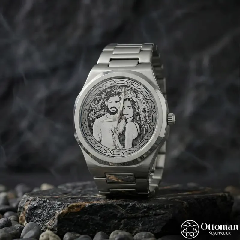 Fotoğraflı Gümüş Kadranlı Erkek Kol Saati