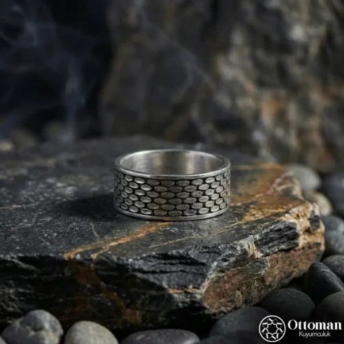 Desenli Gümüş Erkek Alyans