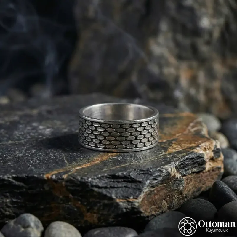 Desenli Gümüş Erkek Alyans