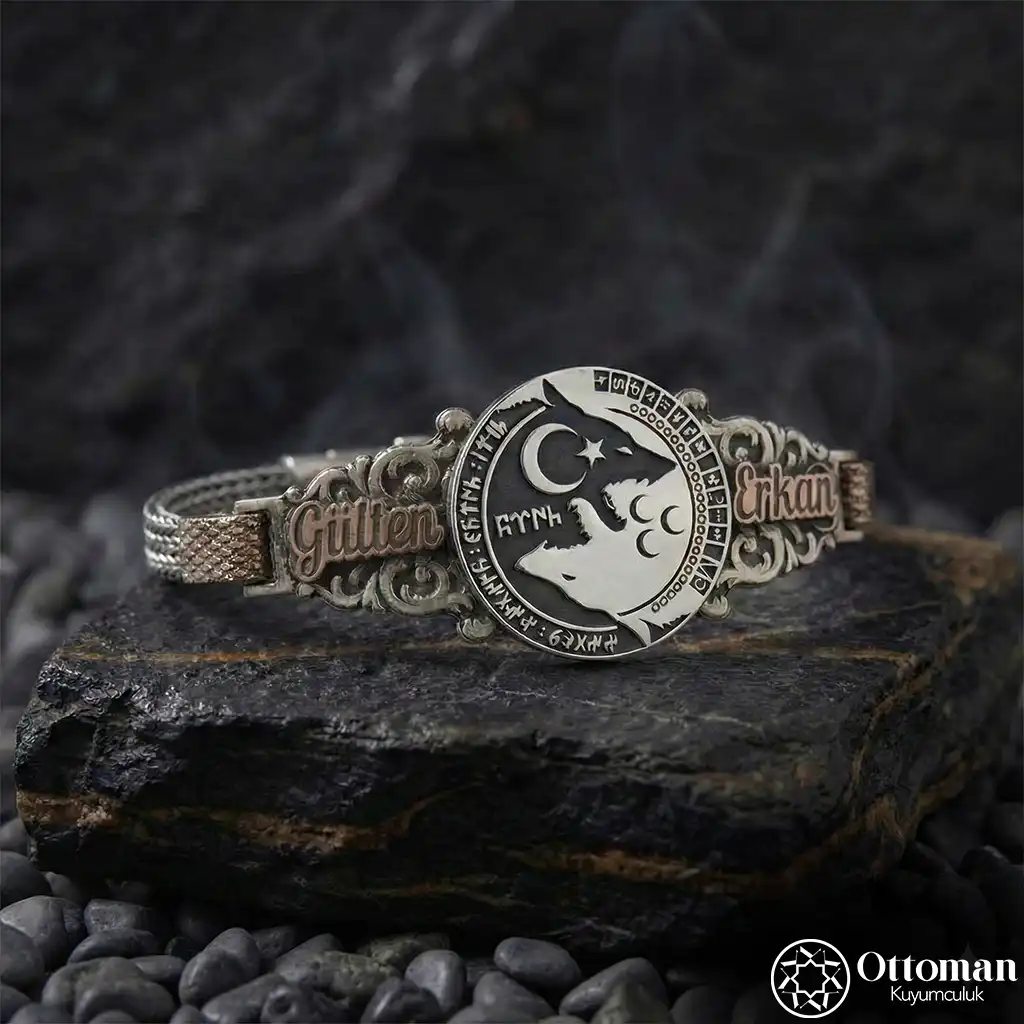 Personalized Grey Wolf Silver Men's Bracelet