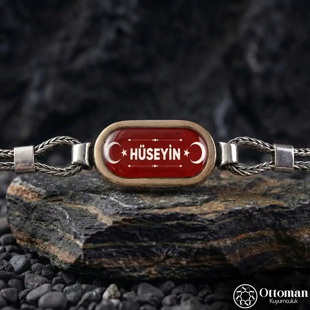 Personalized Star and Crescent Silver Bracelet