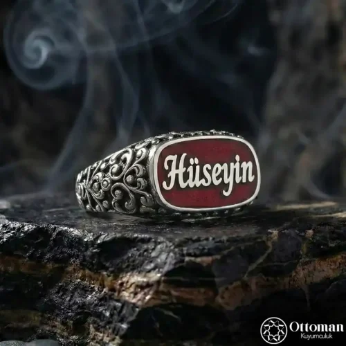 İsimli Kırmızı Beyaz Gümüş Yüzük