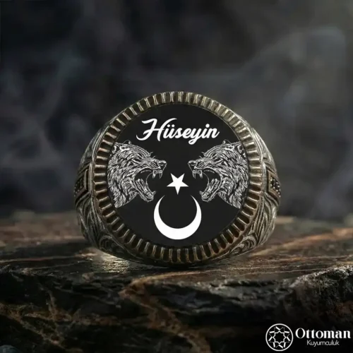 İsimli Ay Yıldız Bozkurt Gümüş Yüzük