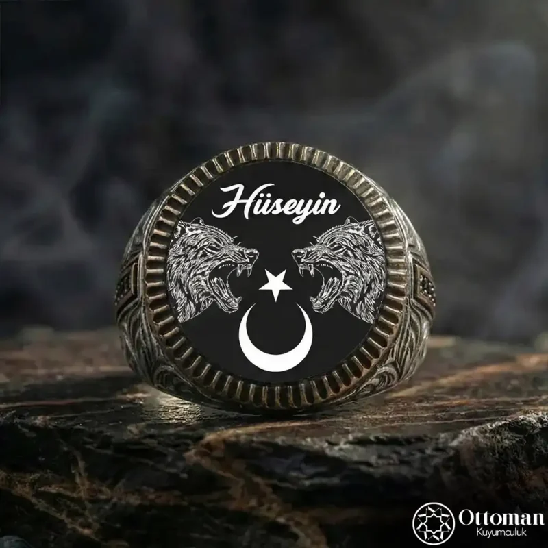 İsimli Ay Yıldız Bozkurt Gümüş Yüzük
