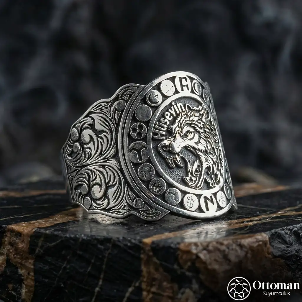 Personalized Wolf Silver Ring
