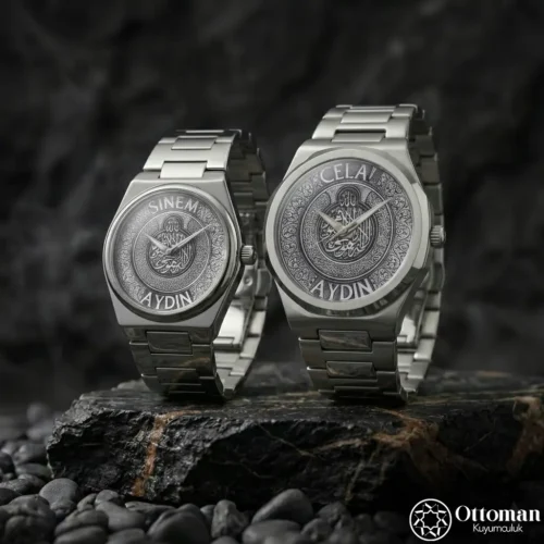 Koruma Dualı Gümüş Kadranlı Kol Saati Set